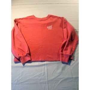 Pink Rose Beach Please Cropped Sweatshirt Coral Pink Long Sleeve Pullover Medium